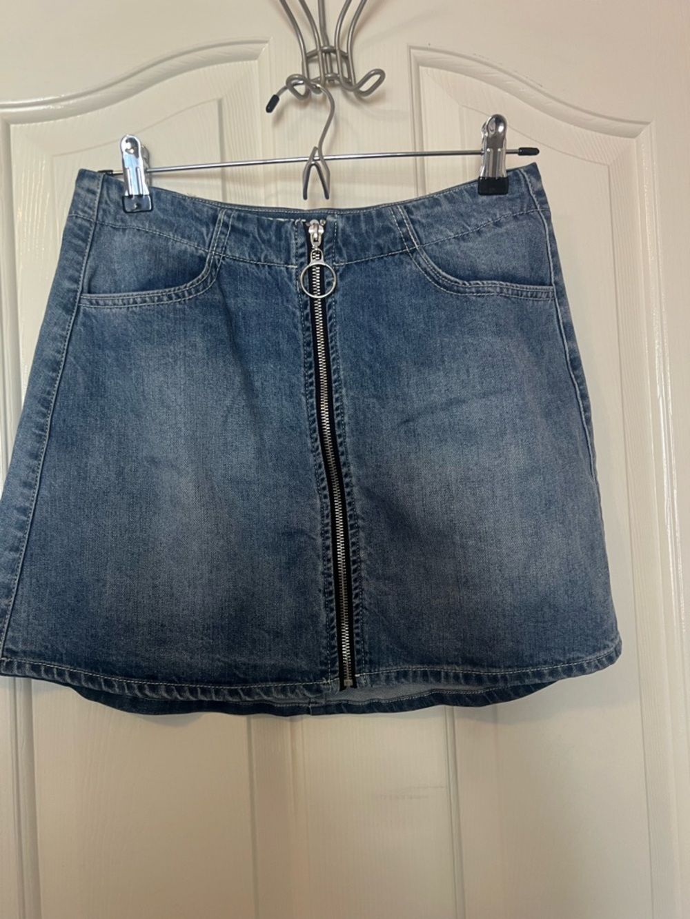 Rewash Denim Mini Skirt with Front Ring Zip - Blue